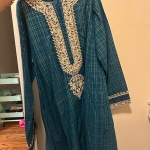 Teal Embroidered Kurta